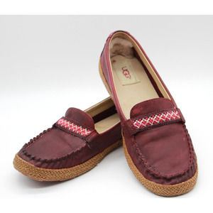UGG WOMENS KAELEE LEATHER BEADED BURGUNDY LOAFERS SLIPPERS US 8 EU 39